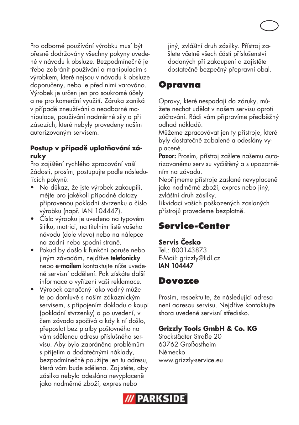 Opravna, Service-center, Dovozce | Parkside PSSA 18 A1 User Manual | Page 91 / 140