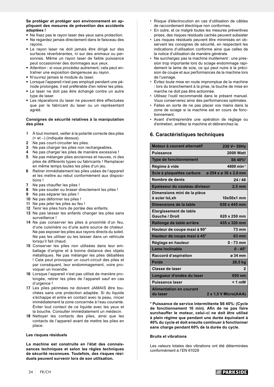 Caractéristiques techniques | Parkside PTK 2000 A1 User Manual | Page 29 / 64