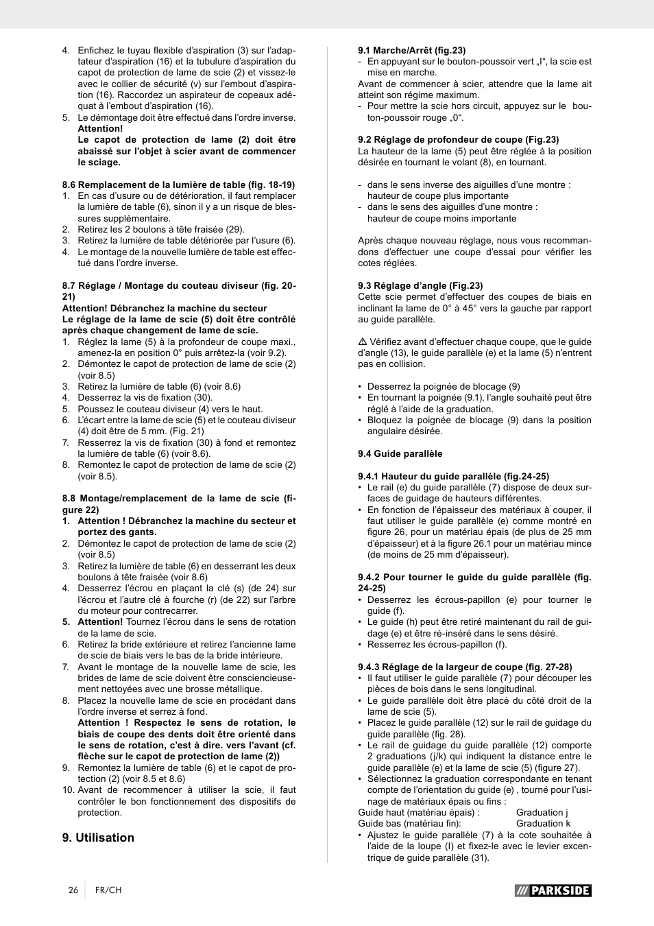 Utilisation | Parkside PTK 2000 A1 User Manual | Page 31 / 64