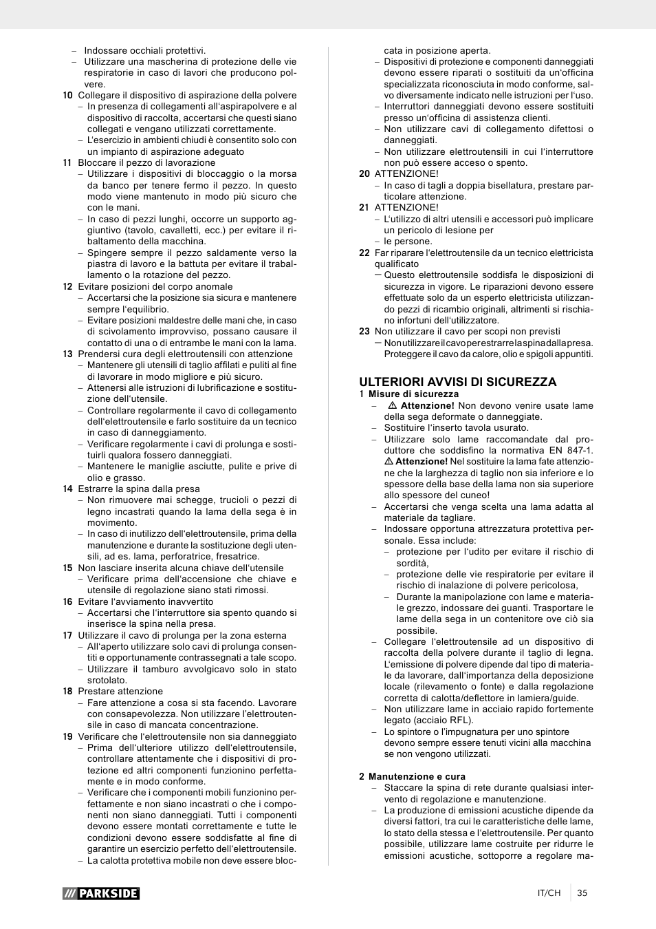 Ulteriori avvisi di sicurezza | Parkside PTK 2000 A1 User Manual | Page 40 / 64