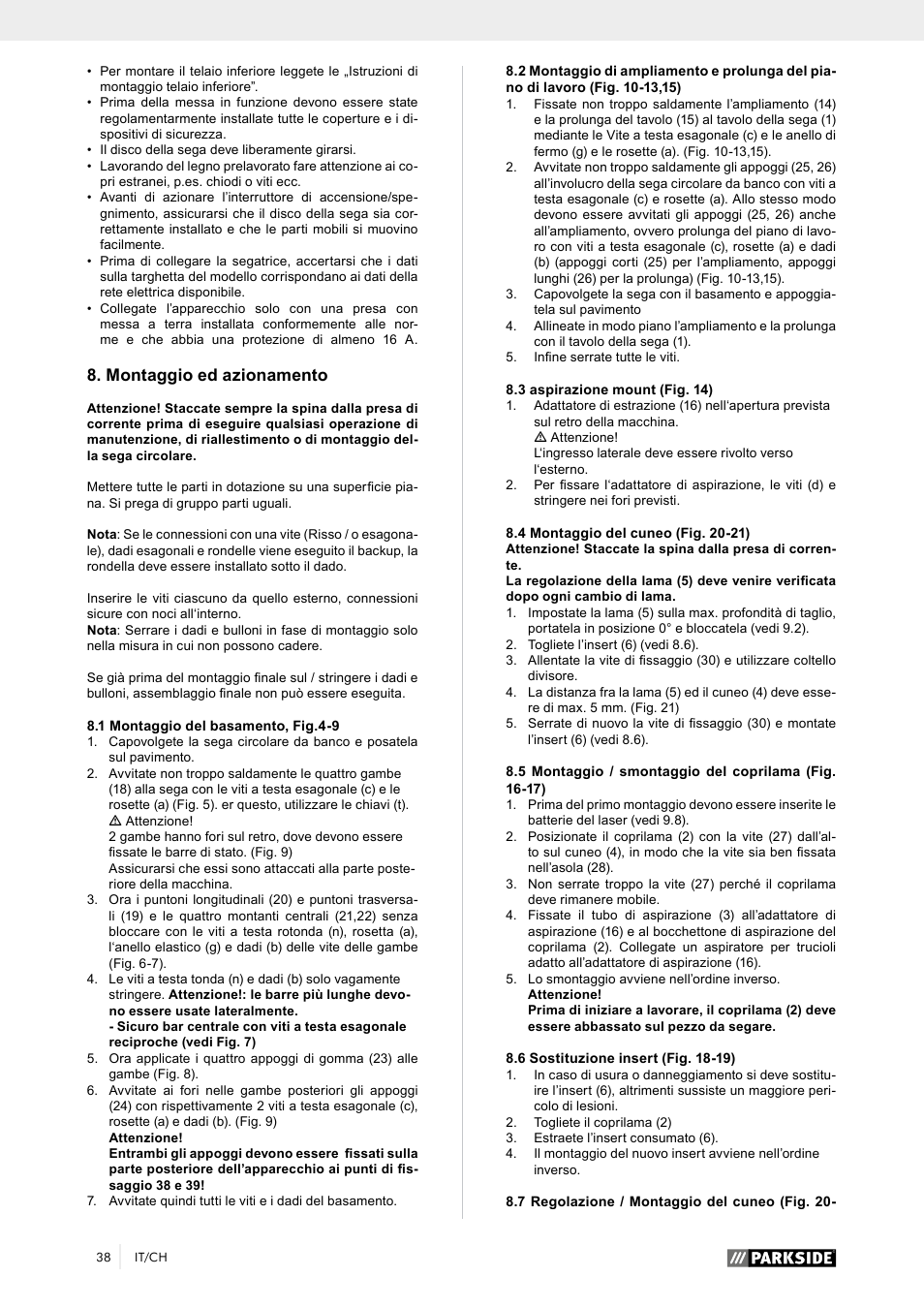 Montaggio ed azionamento | Parkside PTK 2000 A1 User Manual | Page 43 / 64