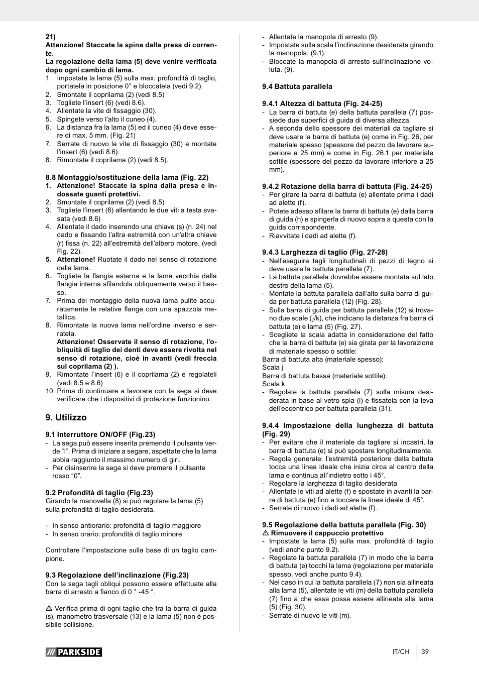 Utilizzo | Parkside PTK 2000 A1 User Manual | Page 44 / 64