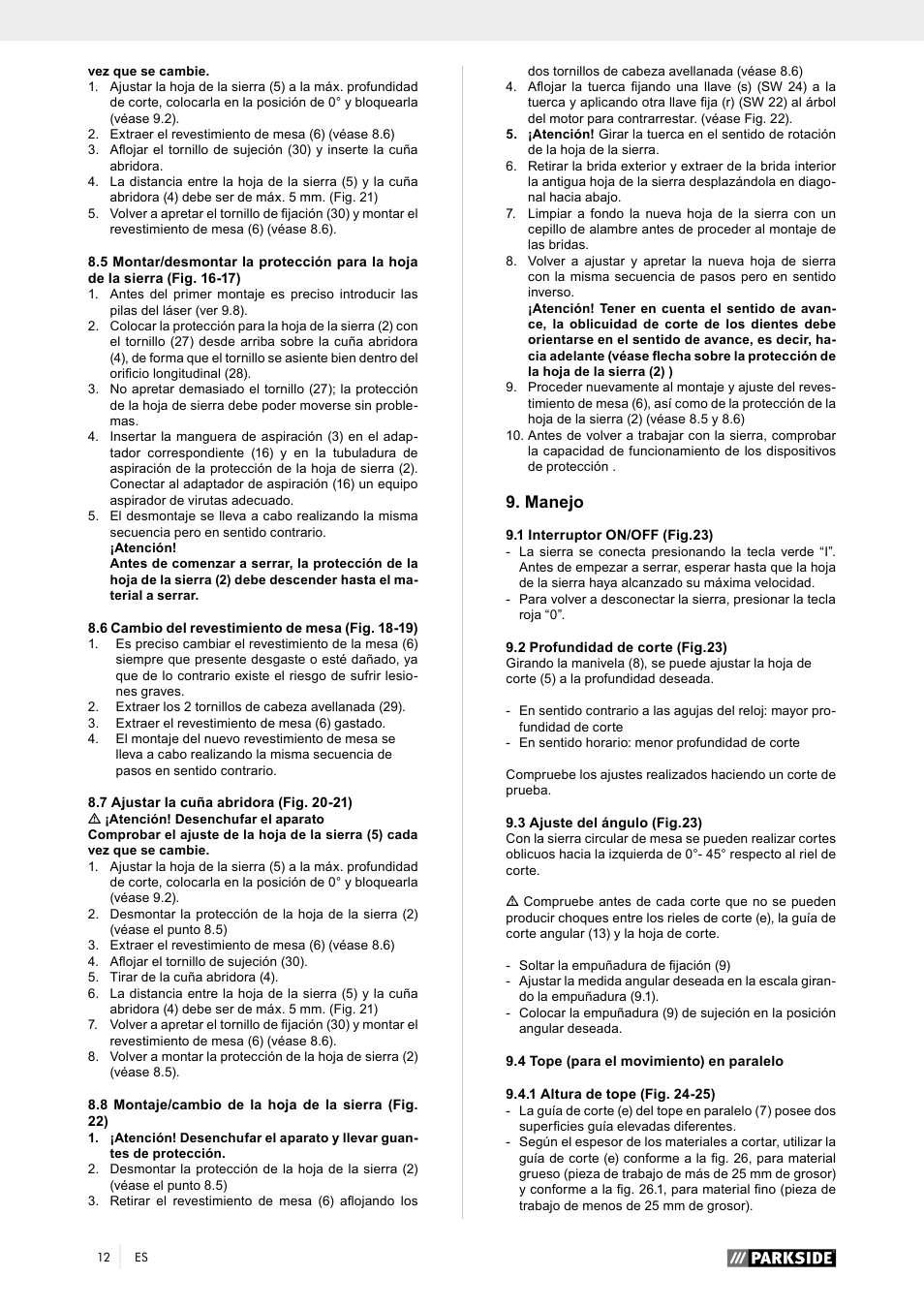 Manejo | Parkside PTK 2000 A1 User Manual | Page 17 / 80