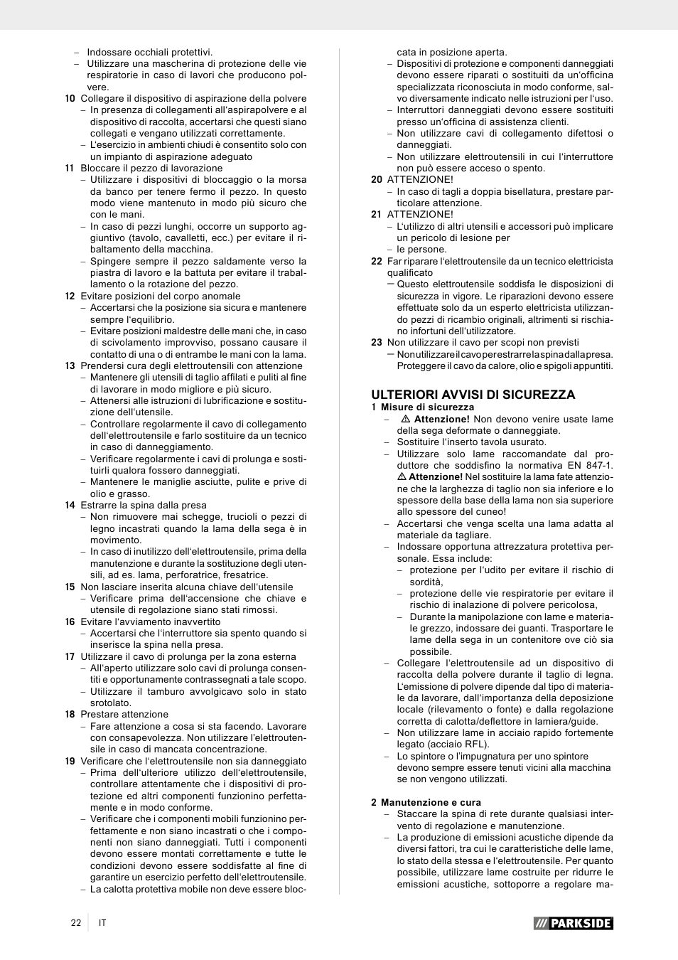 Ulteriori avvisi di sicurezza | Parkside PTK 2000 A1 User Manual | Page 27 / 80