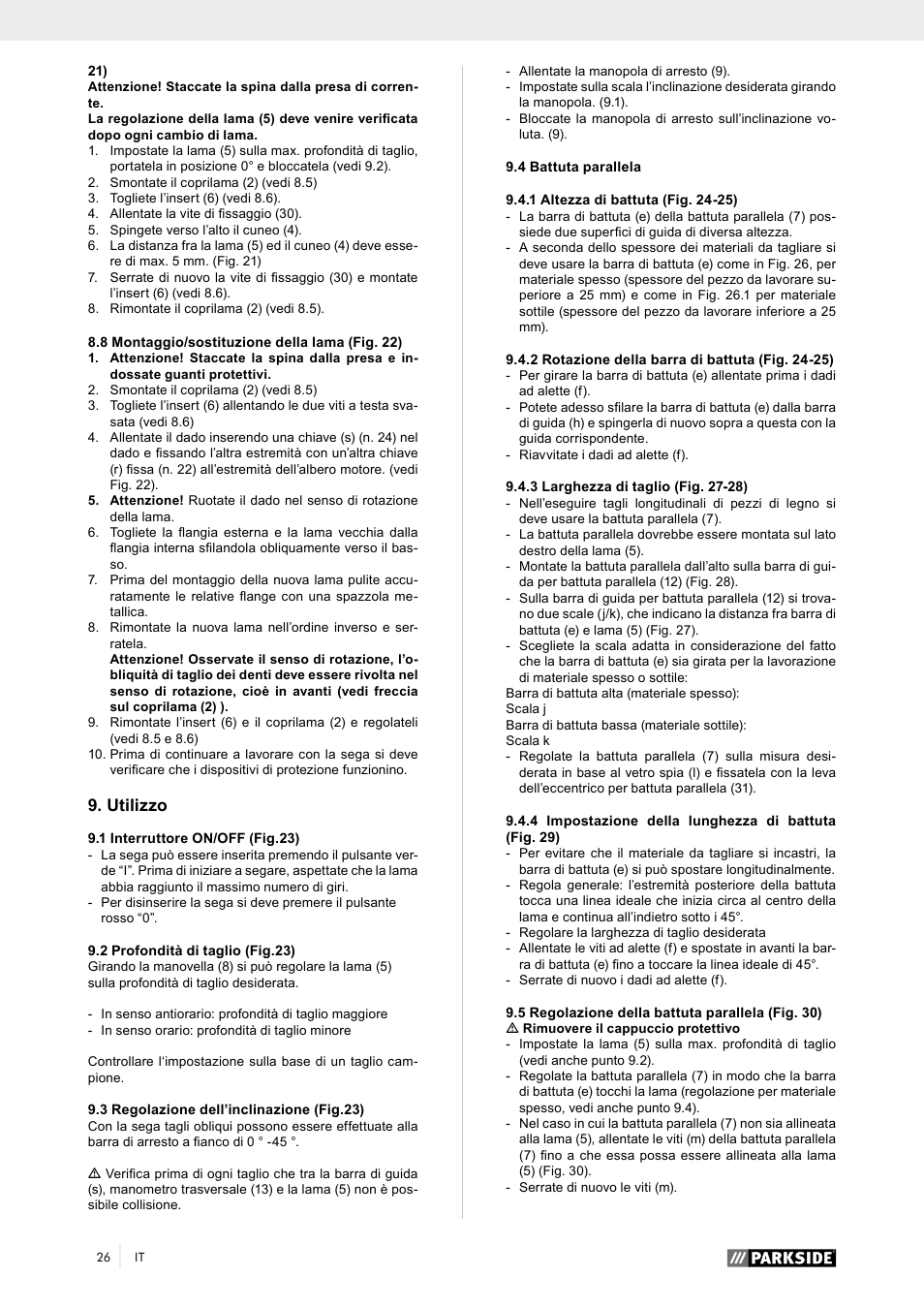 Utilizzo | Parkside PTK 2000 A1 User Manual | Page 31 / 80