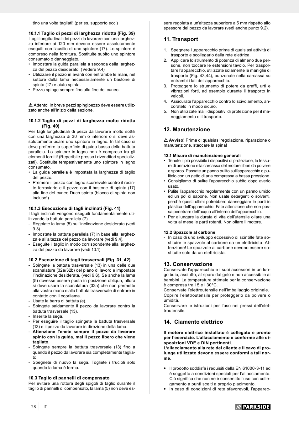 Transport, Manutenzione, Conservazione | Ciamento elettrico | Parkside PTK 2000 A1 User Manual | Page 33 / 80