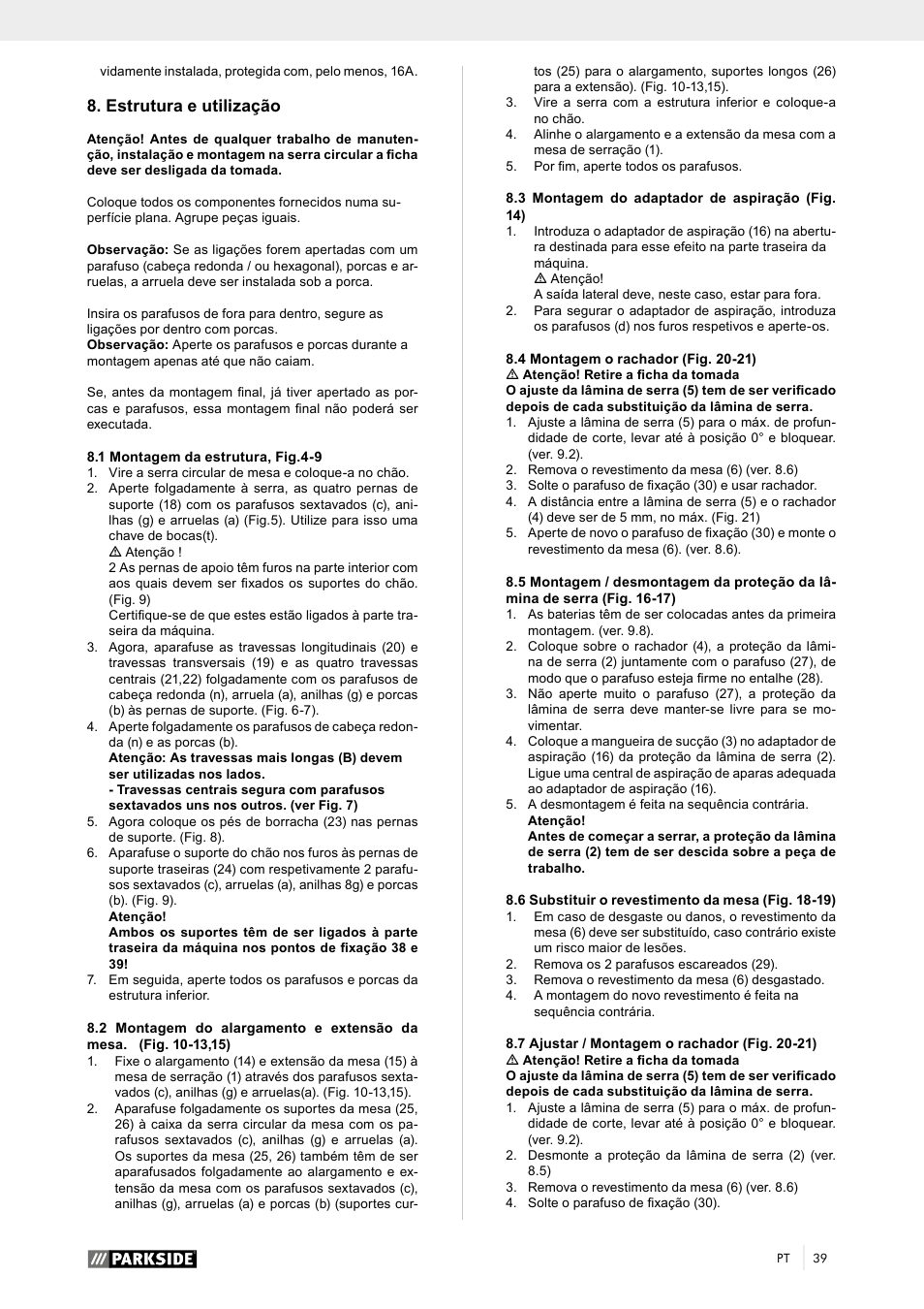 Estrutura e utilização | Parkside PTK 2000 A1 User Manual | Page 44 / 80