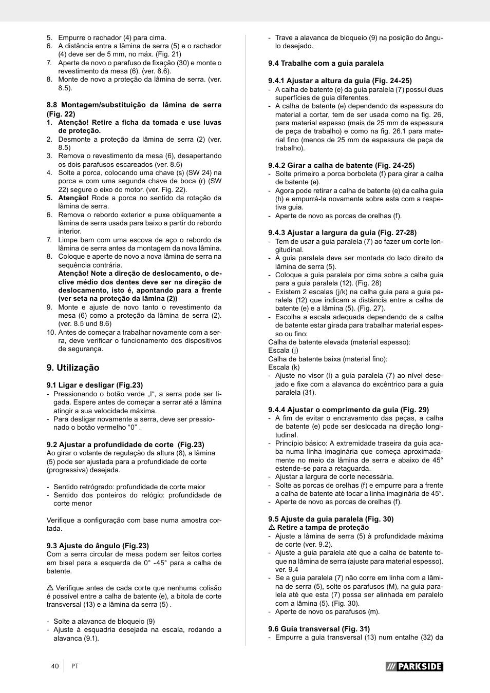 Utilização | Parkside PTK 2000 A1 User Manual | Page 45 / 80