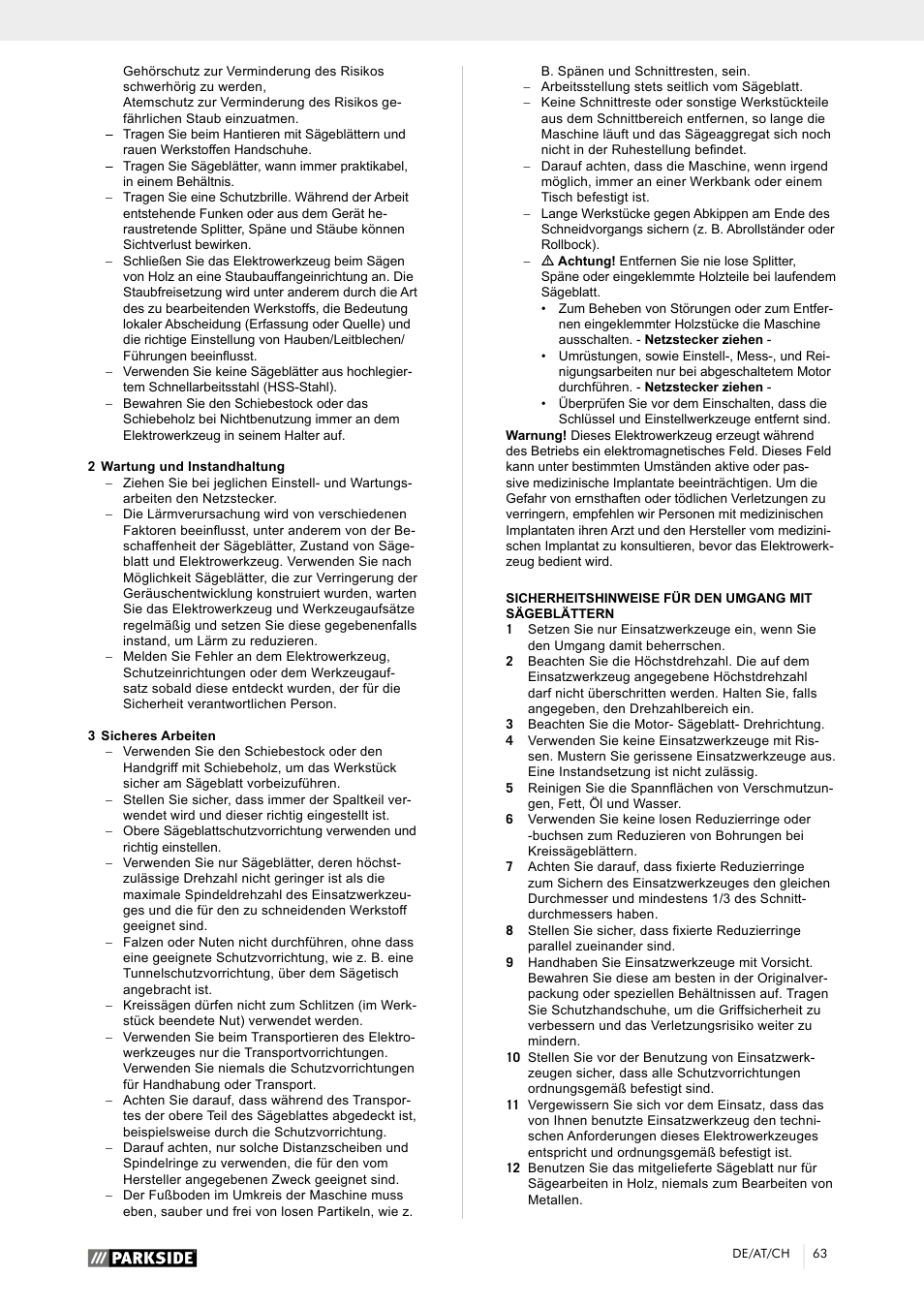 Parkside PTK 2000 A1 User Manual | Page 68 / 80