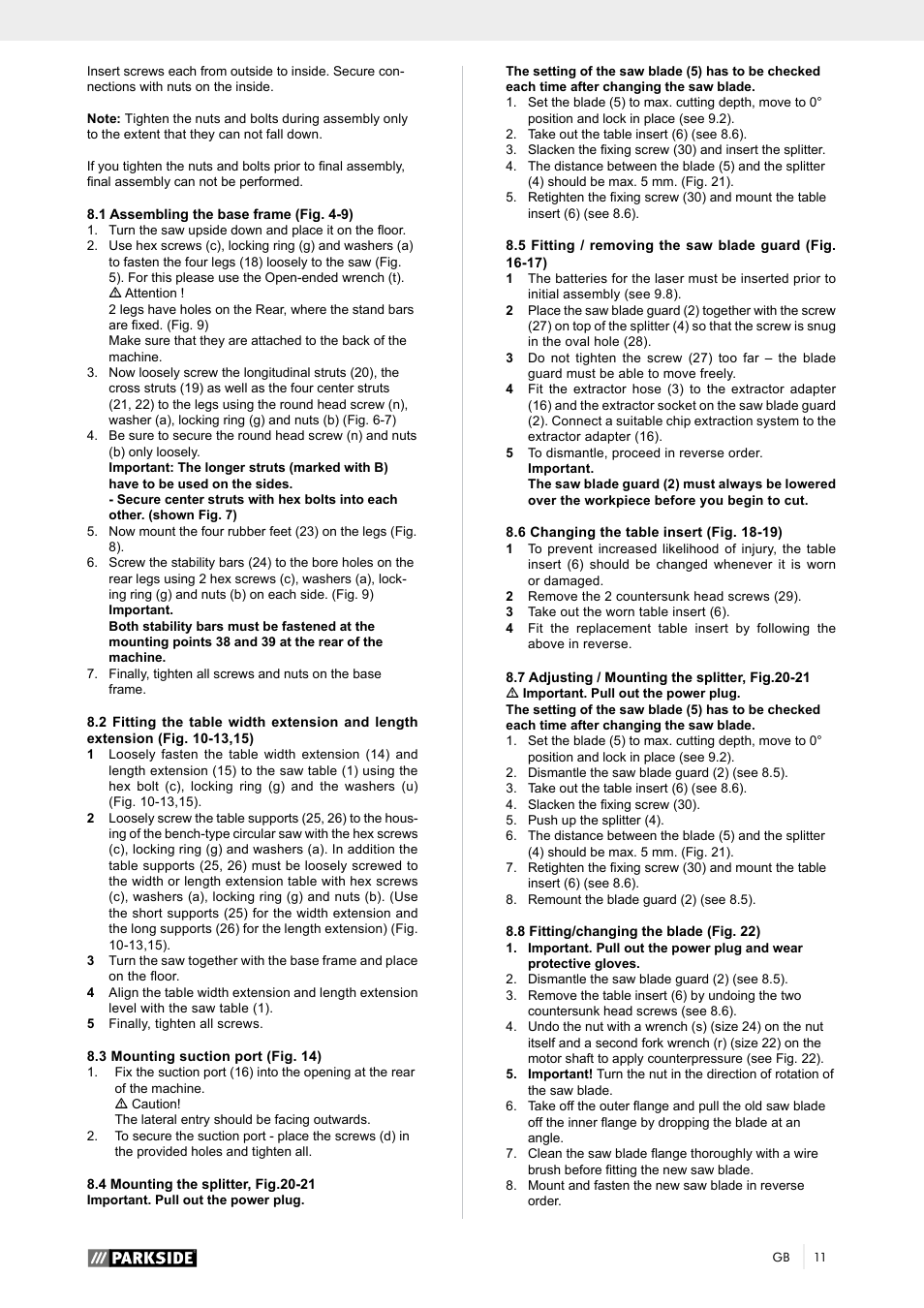 Parkside PTK 2000 A1 User Manual | Page 16 / 64