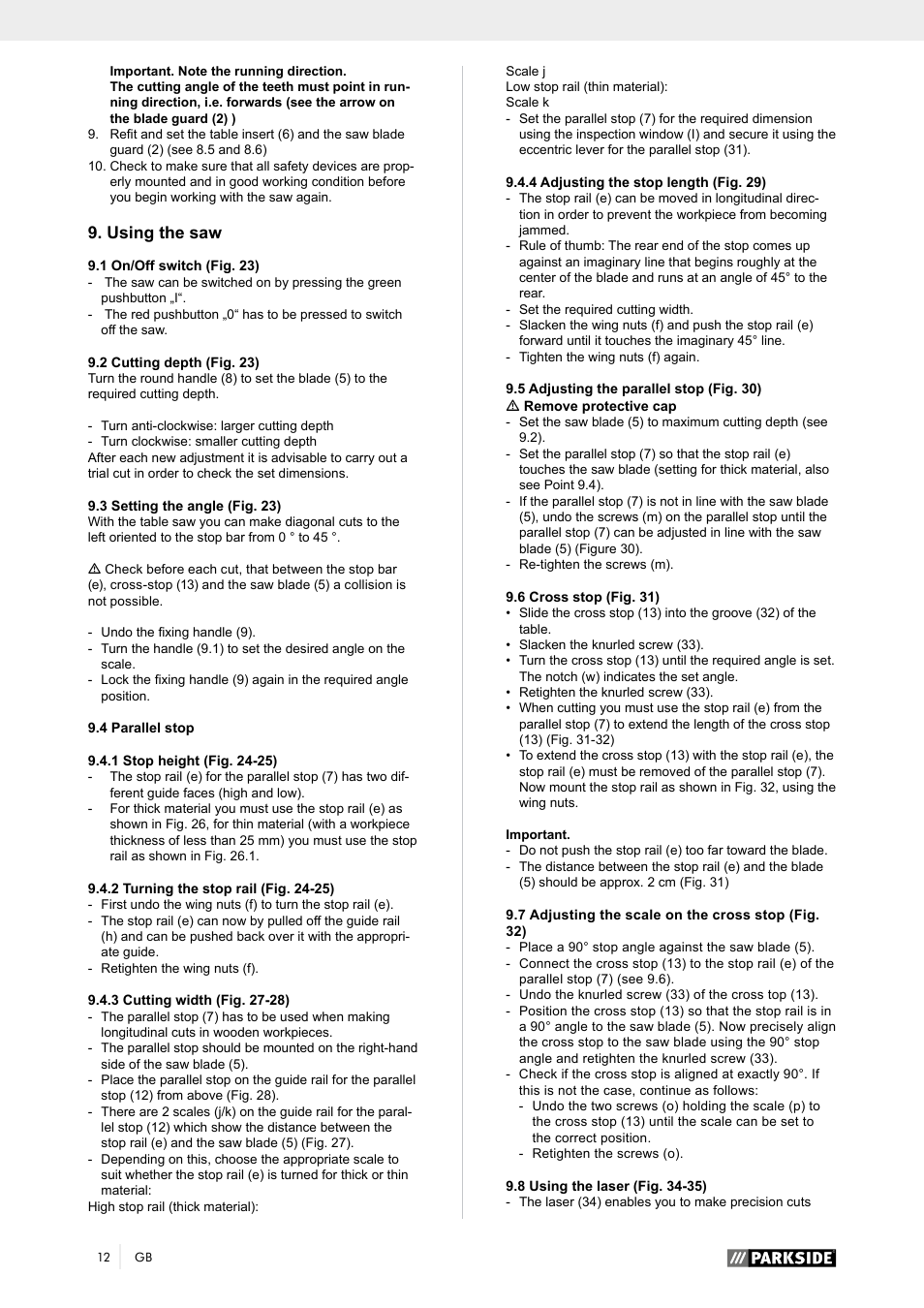 Using the saw | Parkside PTK 2000 A1 User Manual | Page 17 / 64