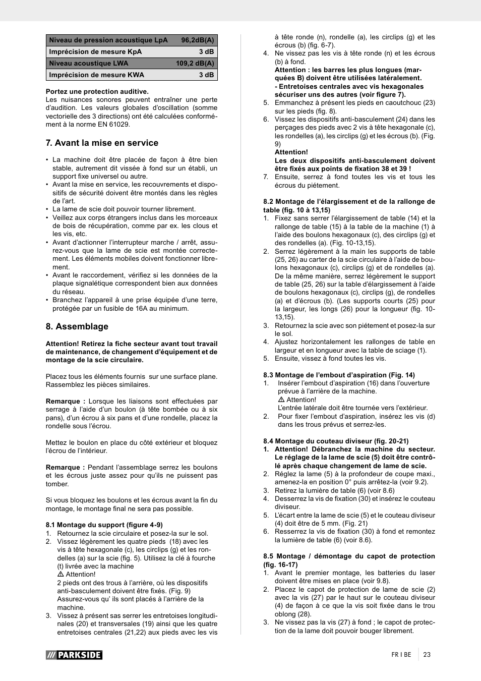 Avant la mise en service, Assemblage | Parkside PTK 2000 A1 User Manual | Page 28 / 64