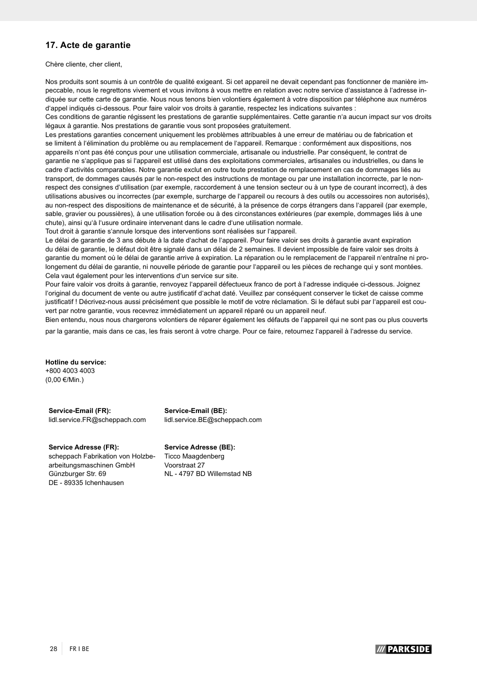 Acte de garantie | Parkside PTK 2000 A1 User Manual | Page 33 / 64