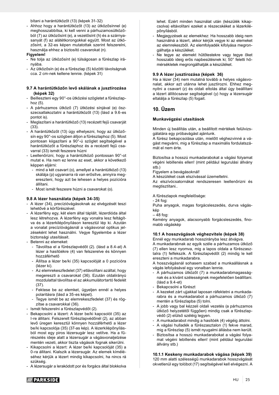Üzem | Parkside PTK 2000 A1 User Manual | Page 30 / 90