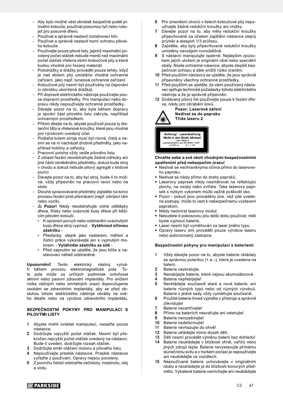 Parkside PTK 2000 A1 User Manual | Page 52 / 90