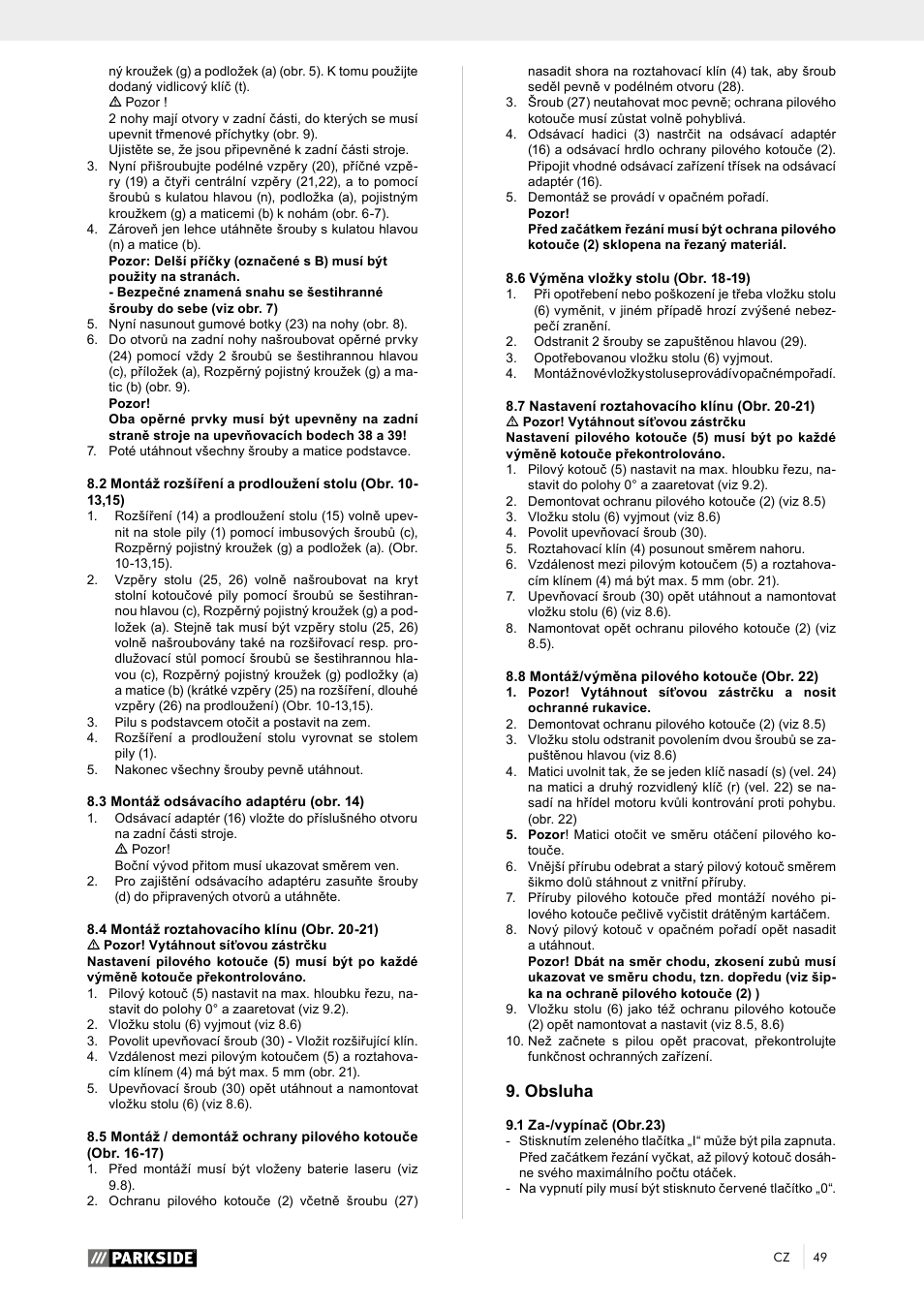 Obsluha | Parkside PTK 2000 A1 User Manual | Page 54 / 90