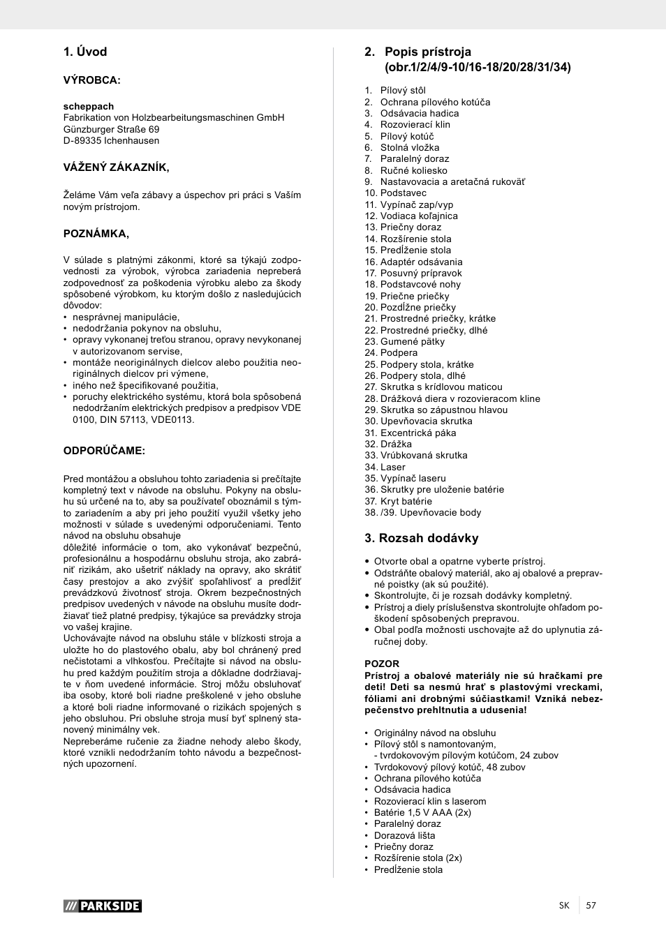 Úvod, Rozsah dodávky | Parkside PTK 2000 A1 User Manual | Page 62 / 90