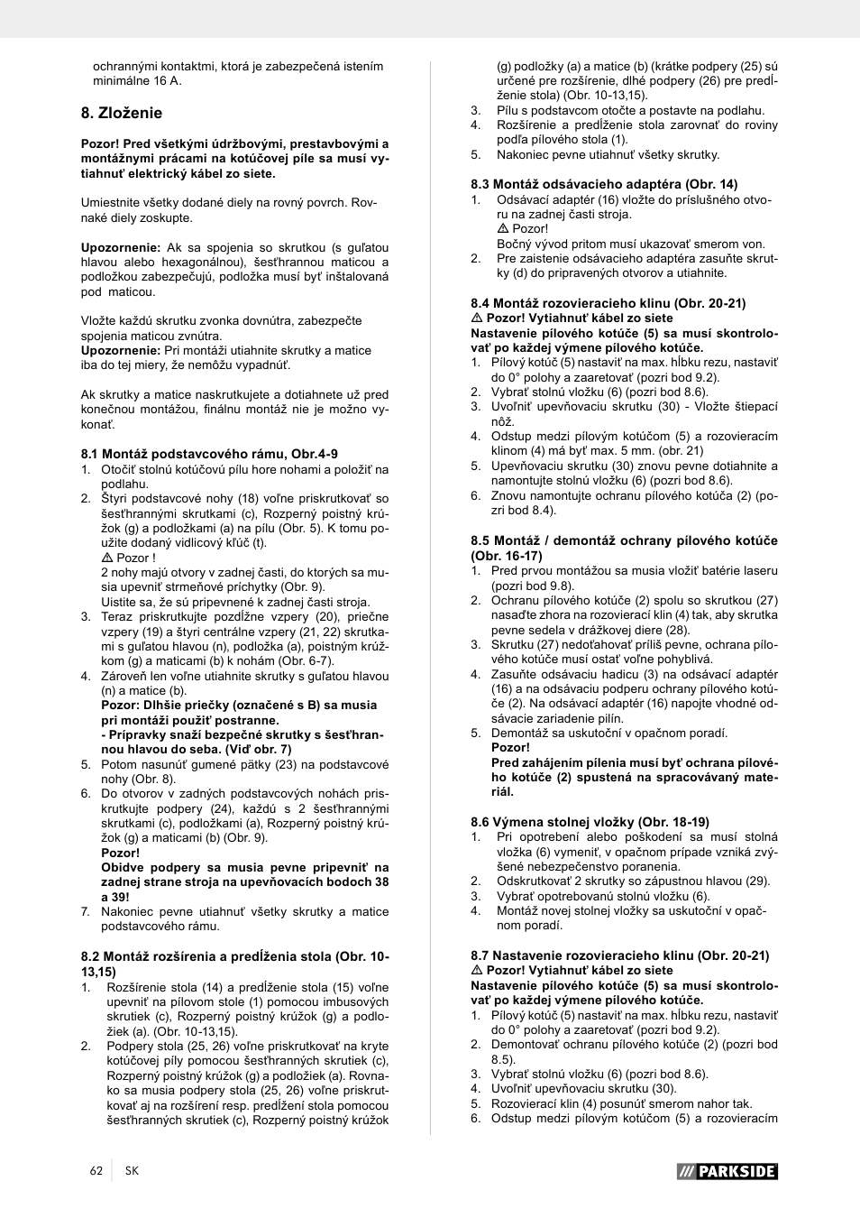 Zloženie | Parkside PTK 2000 A1 User Manual | Page 67 / 90
