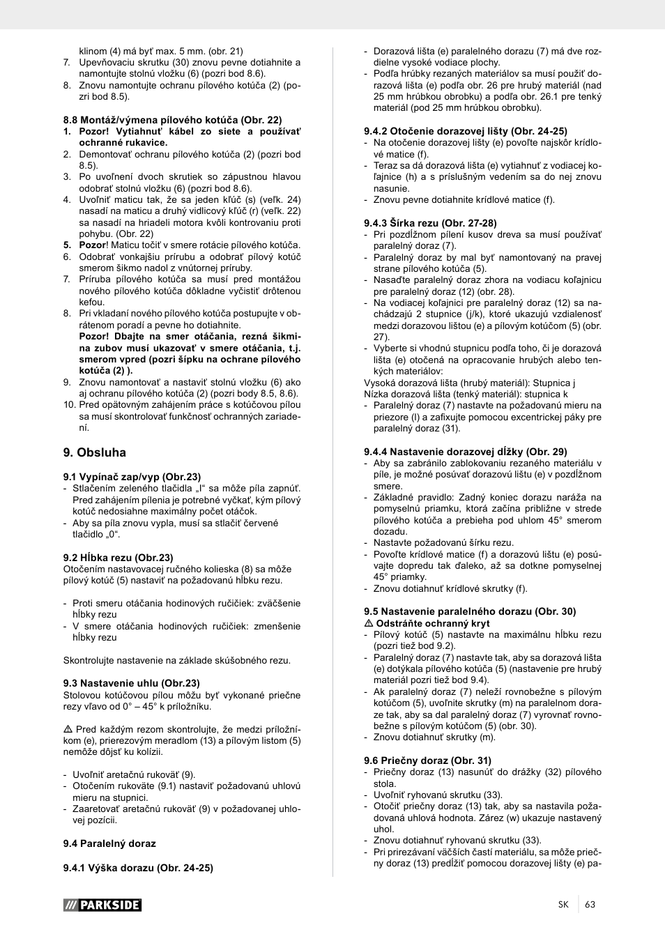Obsluha | Parkside PTK 2000 A1 User Manual | Page 68 / 90