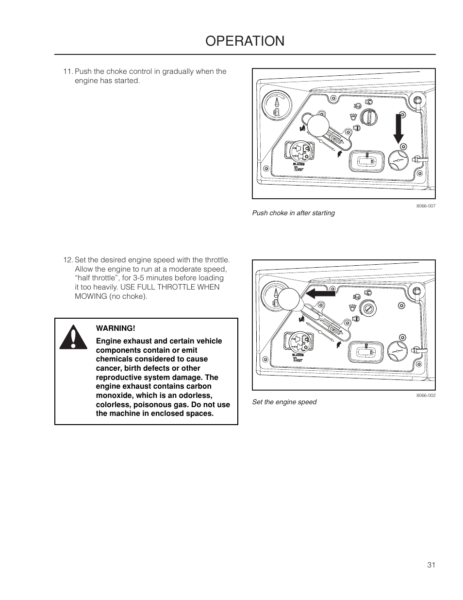 Operation | Dixon Grizzly SE 966516601 User Manual | Page 31 / 72