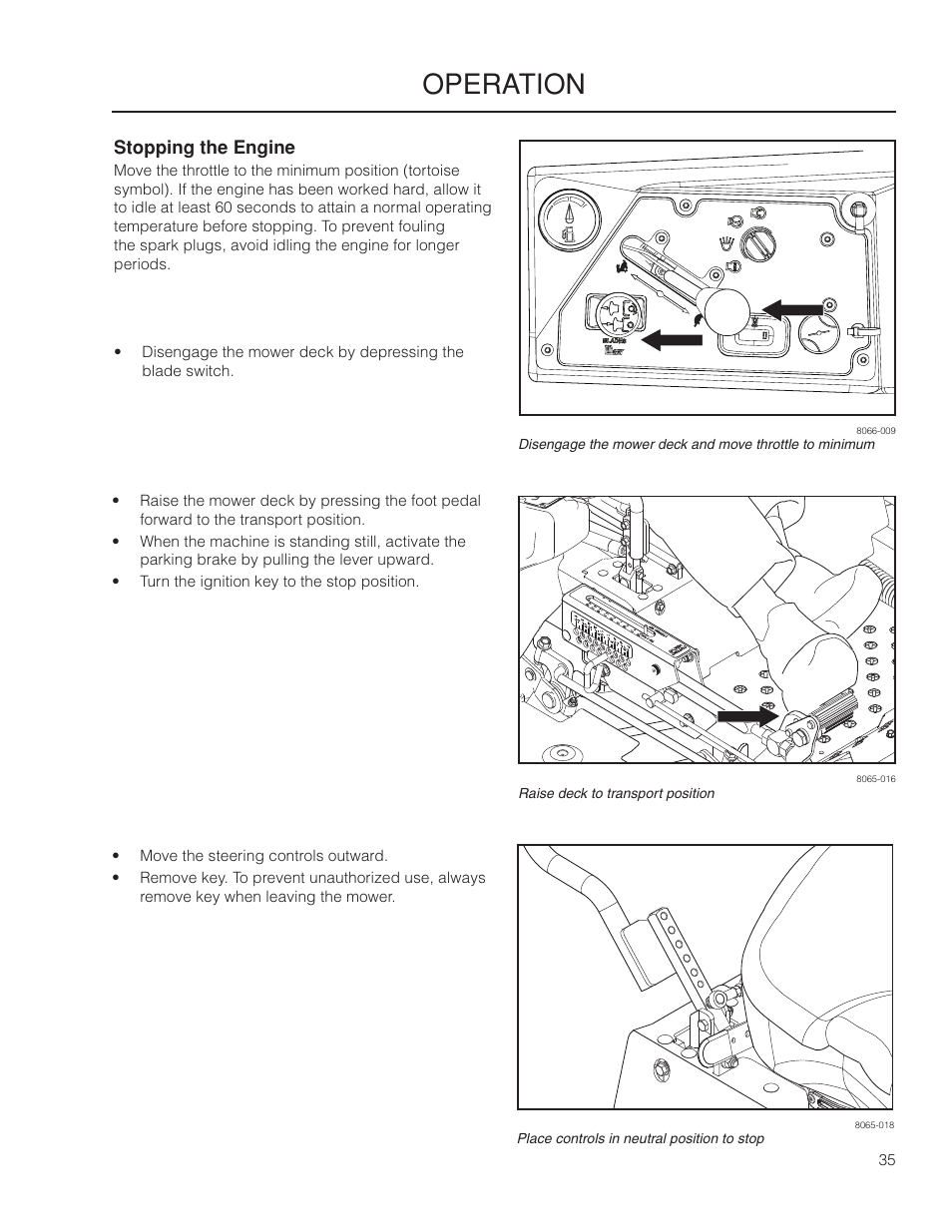 Stopping the engine, Operation | Dixon Grizzly SE 966516601 User Manual | Page 35 / 72