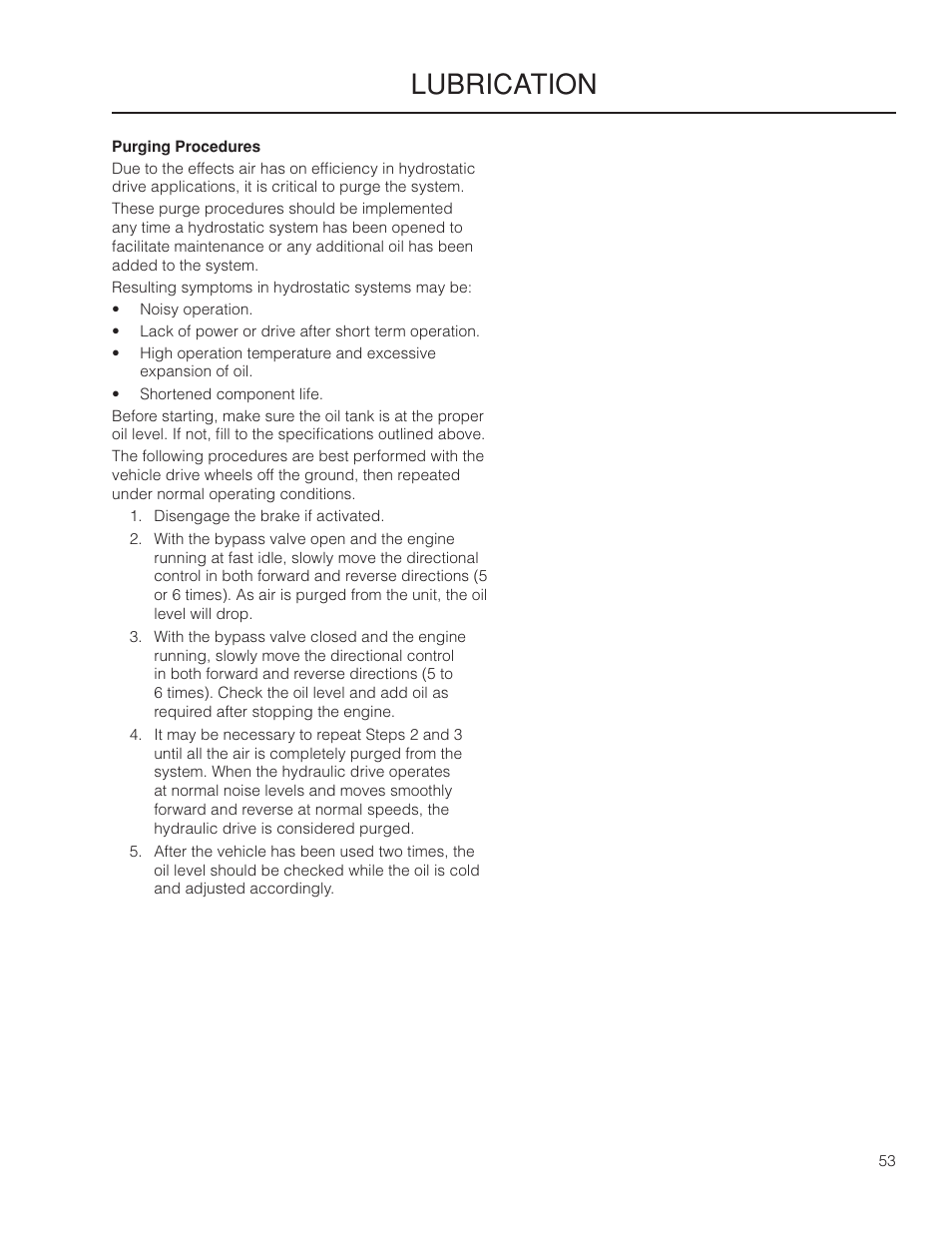 Purging procedures, Lubrication | Dixon Grizzly SE 966516601 User Manual | Page 53 / 72