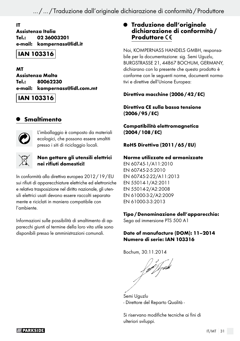 Parkside PTS 500 A1 User Manual | Page 31 / 72