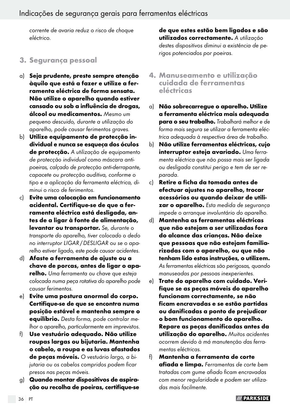 Parkside PTS 500 A1 User Manual | Page 36 / 72