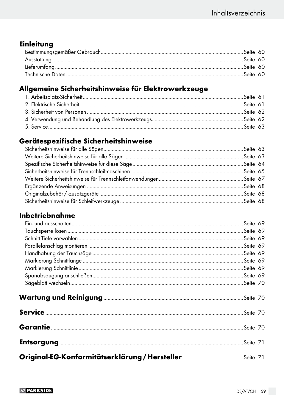 Parkside PTS 500 A1 User Manual | Page 59 / 72