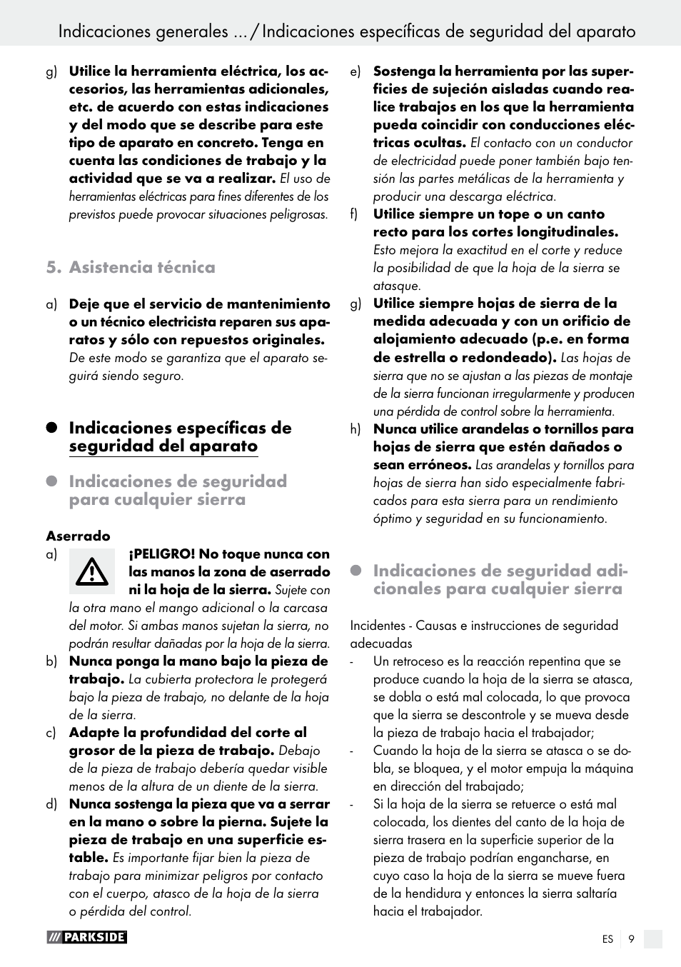 Parkside PTS 500 A1 User Manual | Page 9 / 72