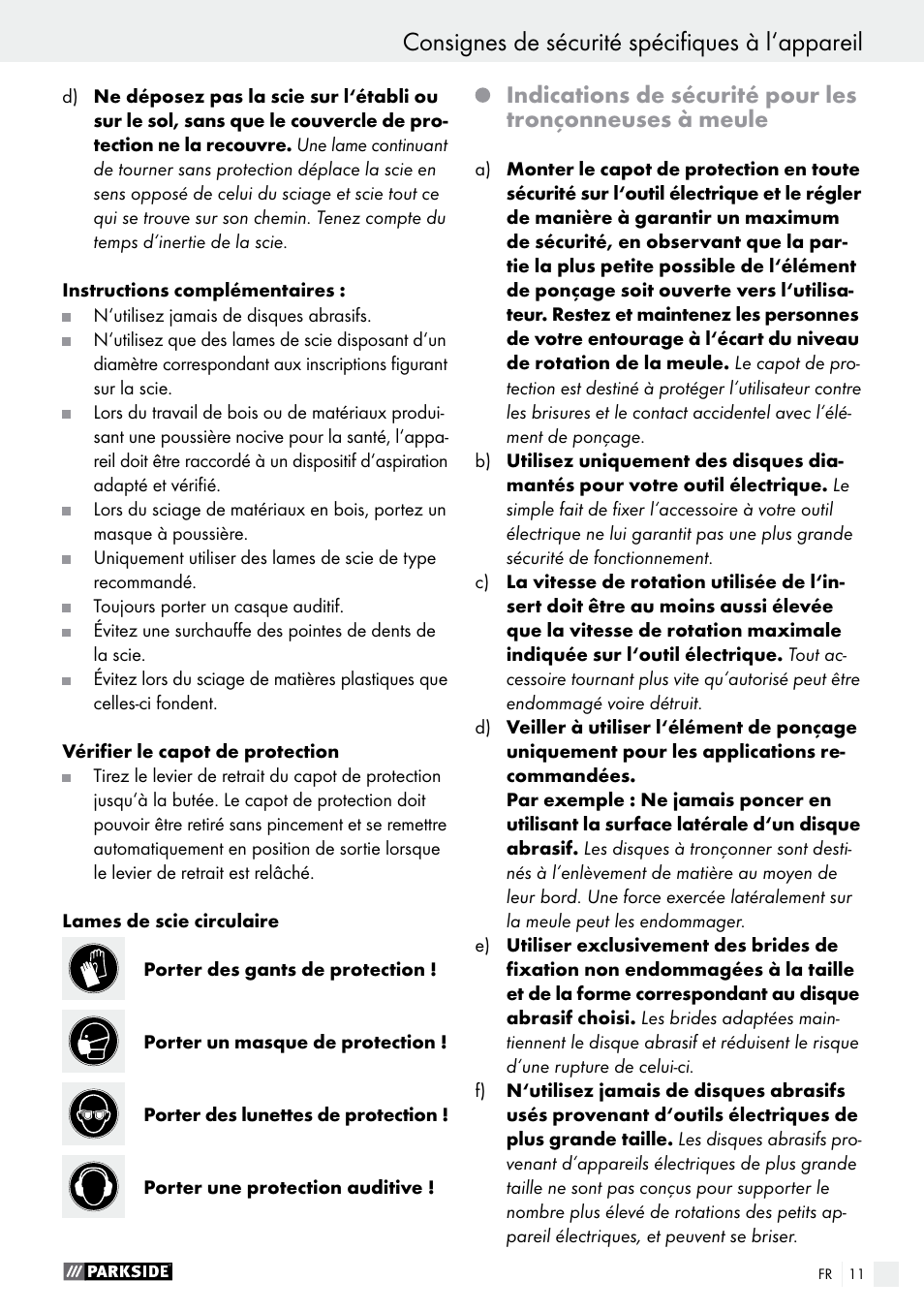 Consignes de sécurité spécifiques à l‘appareil | Parkside PTS 500 A1 User Manual | Page 11 / 45