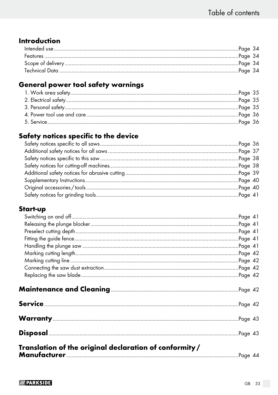 Parkside PTS 500 A1 User Manual | Page 33 / 45