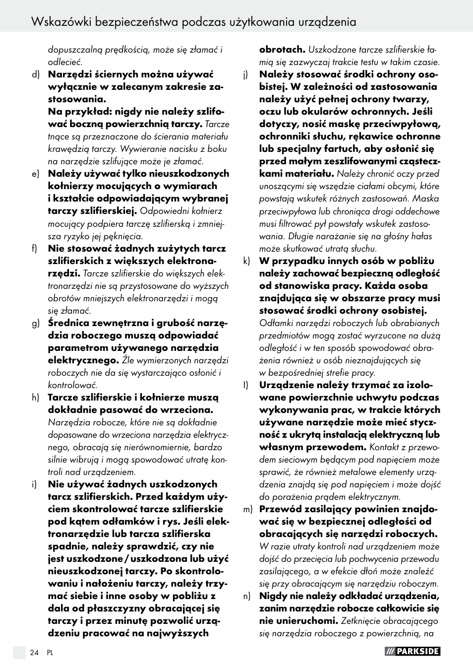 Parkside PTS 500 A1 User Manual | Page 24 / 86