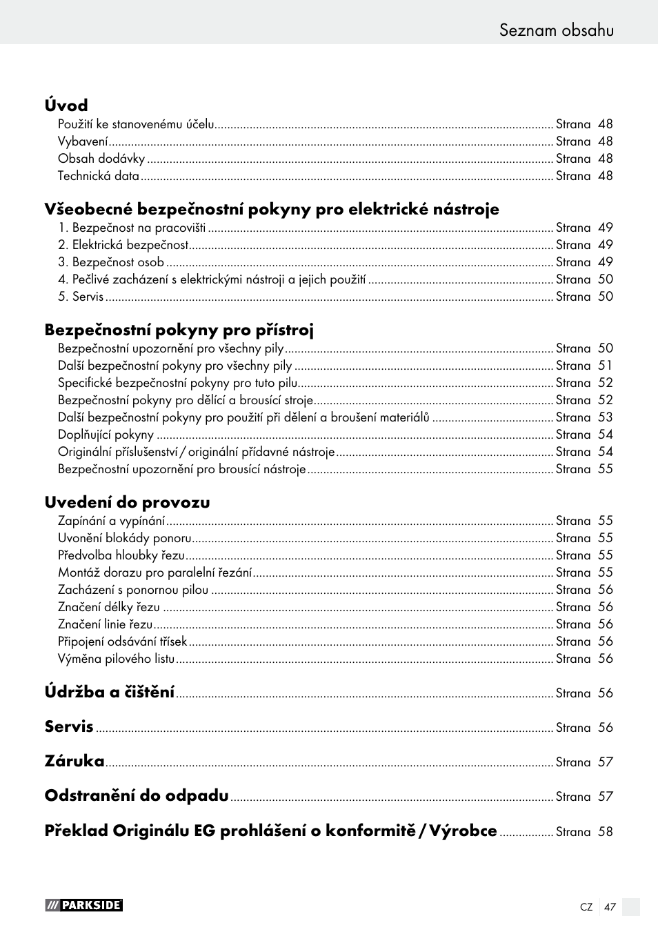 Parkside PTS 500 A1 User Manual | Page 47 / 86