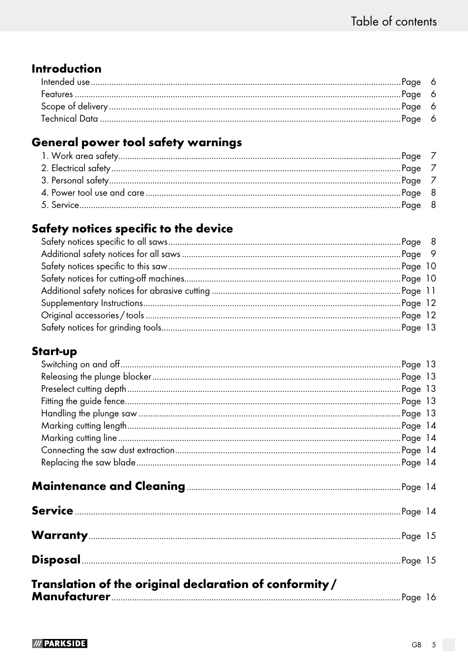 Parkside PTS 500 A1 User Manual | Page 5 / 86