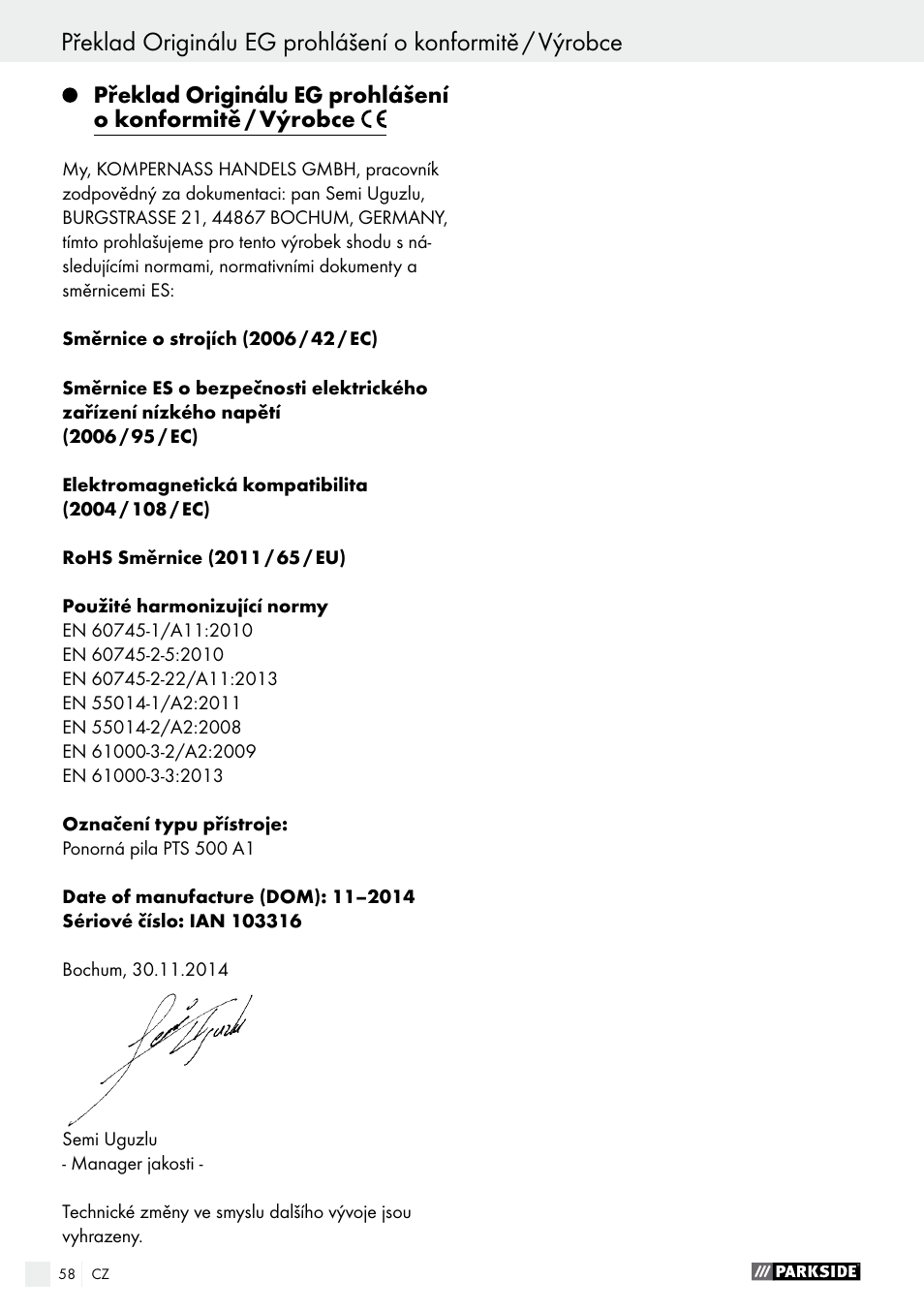 Parkside PTS 500 A1 User Manual | Page 58 / 86