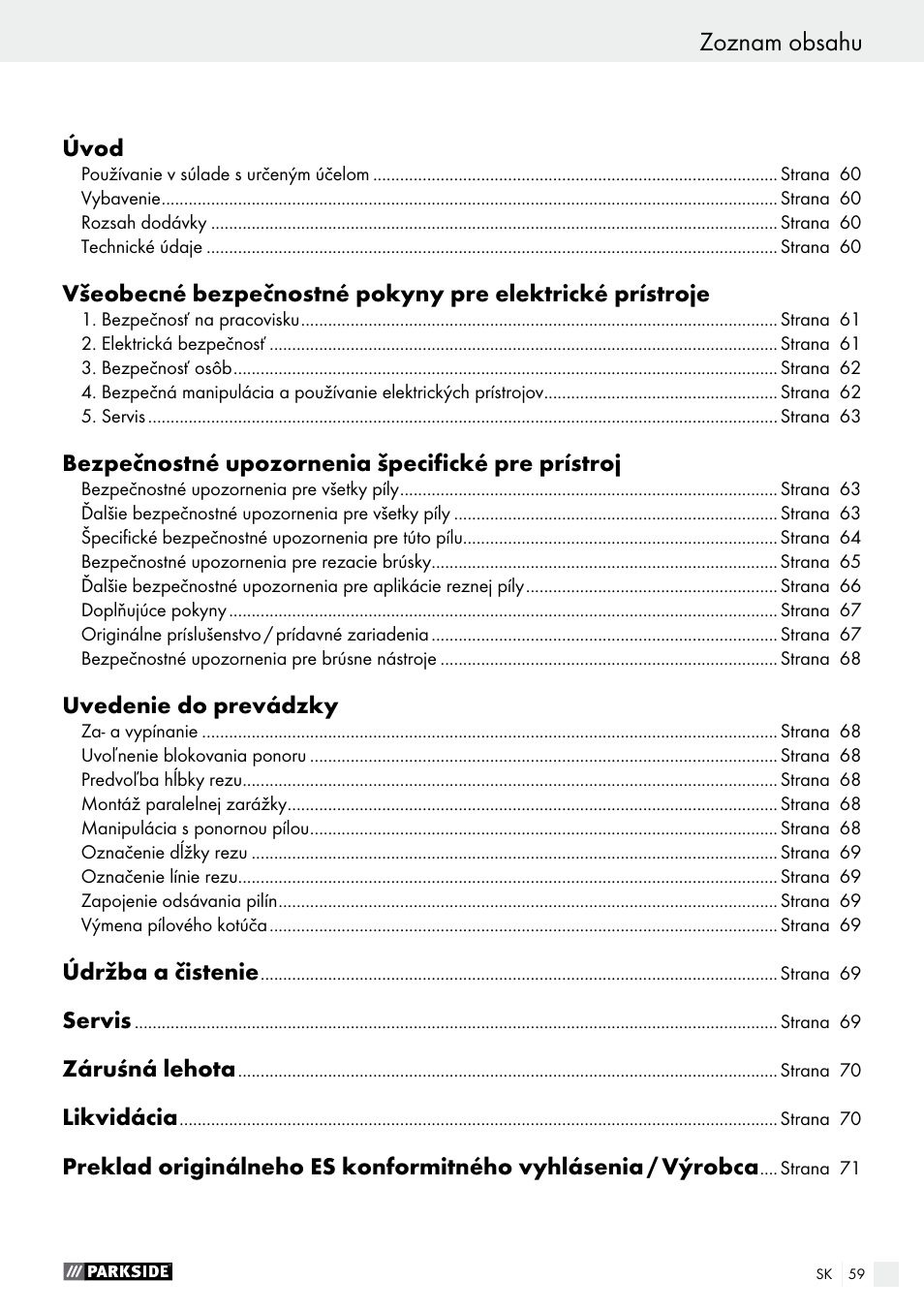 Parkside PTS 500 A1 User Manual | Page 59 / 86