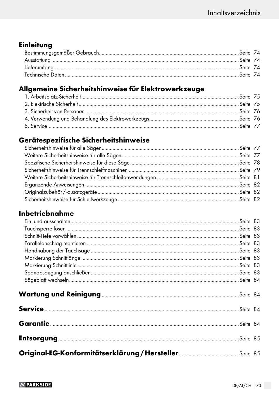 Parkside PTS 500 A1 User Manual | Page 73 / 86