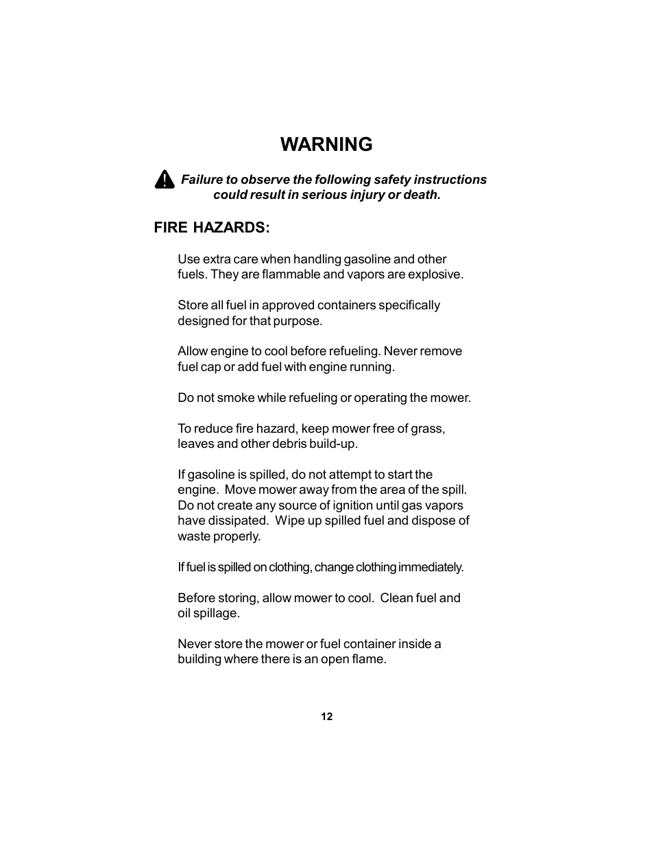 Warning | Dixon Black Bear User Manual | Page 12 / 52