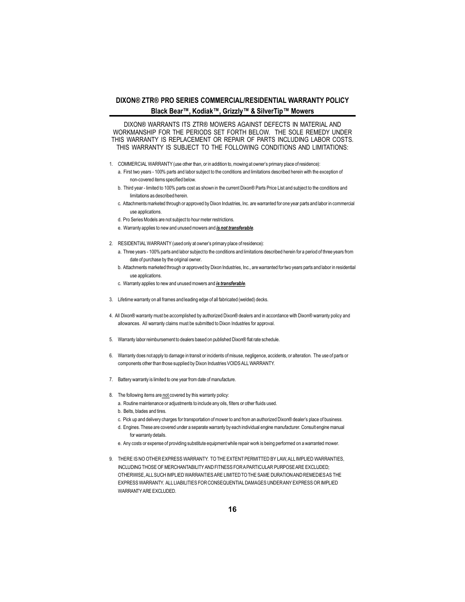 Dixon Black Bear User Manual | Page 16 / 52