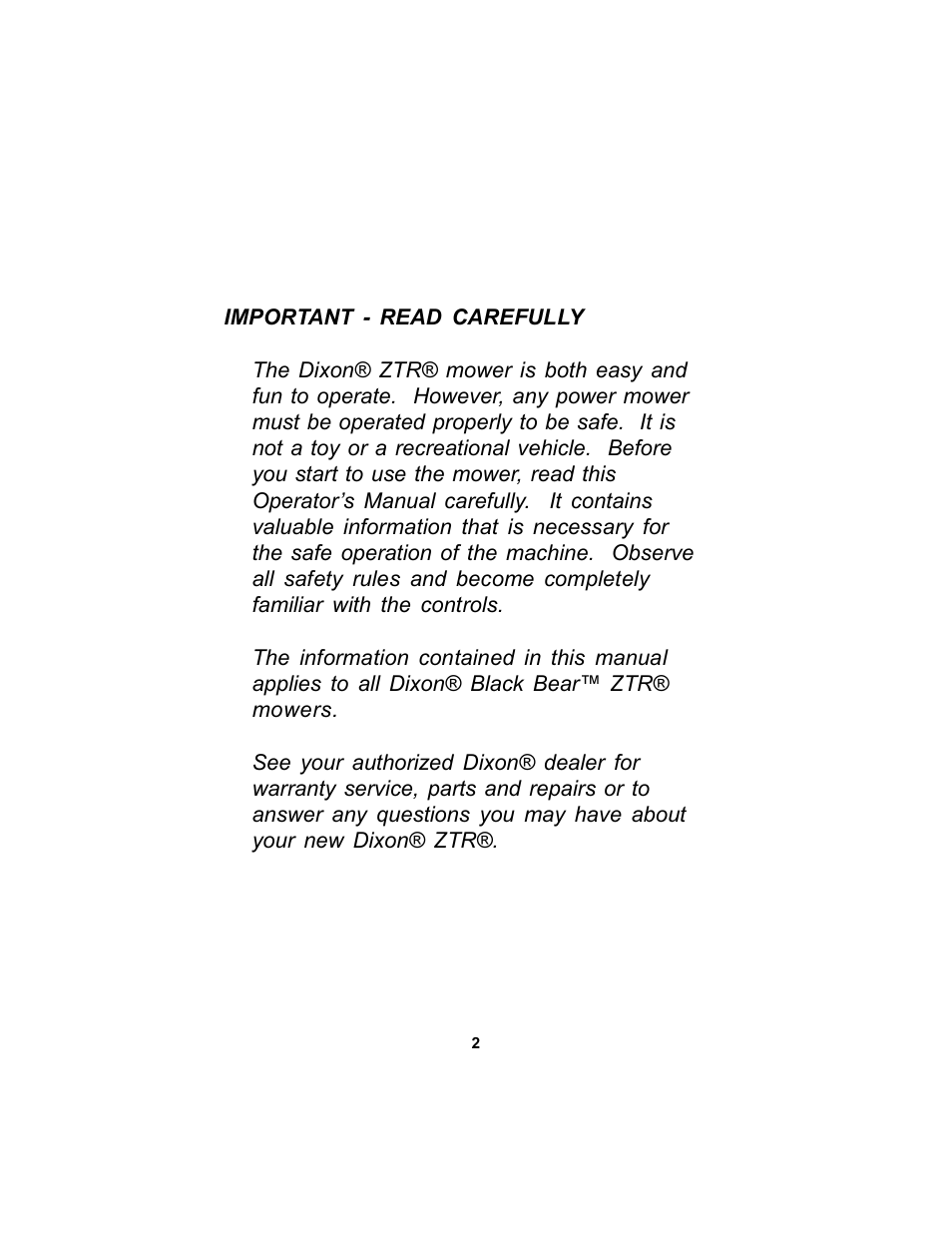 Dixon Black Bear User Manual | Page 2 / 52