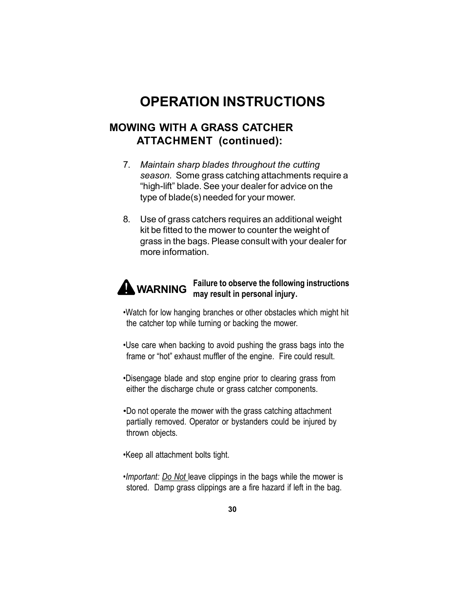 Operation instructions | Dixon Black Bear User Manual | Page 30 / 52