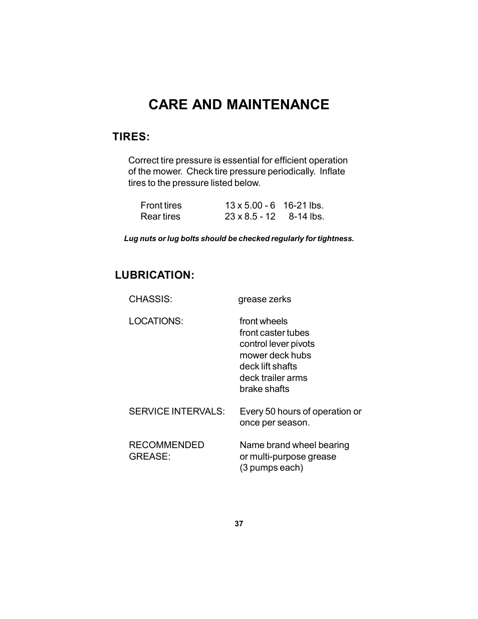 Care and maintenance | Dixon Black Bear User Manual | Page 37 / 52