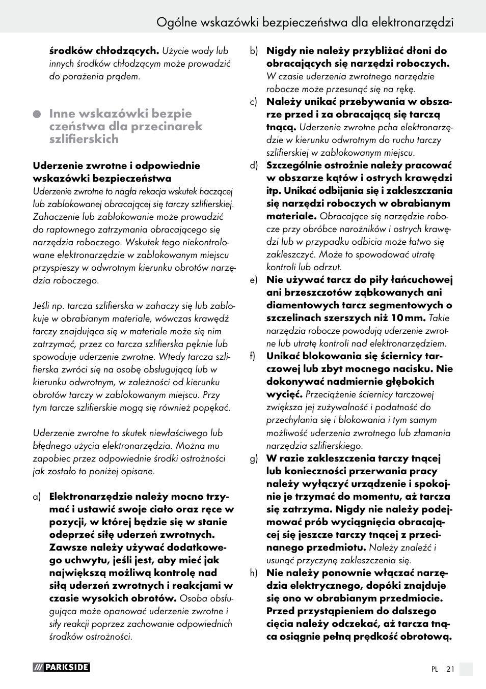 Parkside PMNF 1350 A1 User Manual | Page 21 / 79