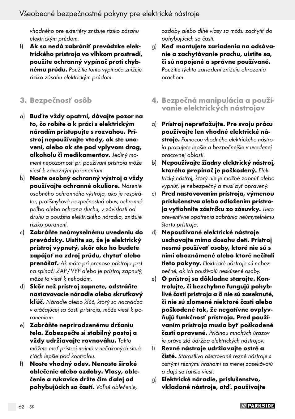 Bezpečnosť osôb | Parkside PMNF 1350 A1 User Manual | Page 62 / 79