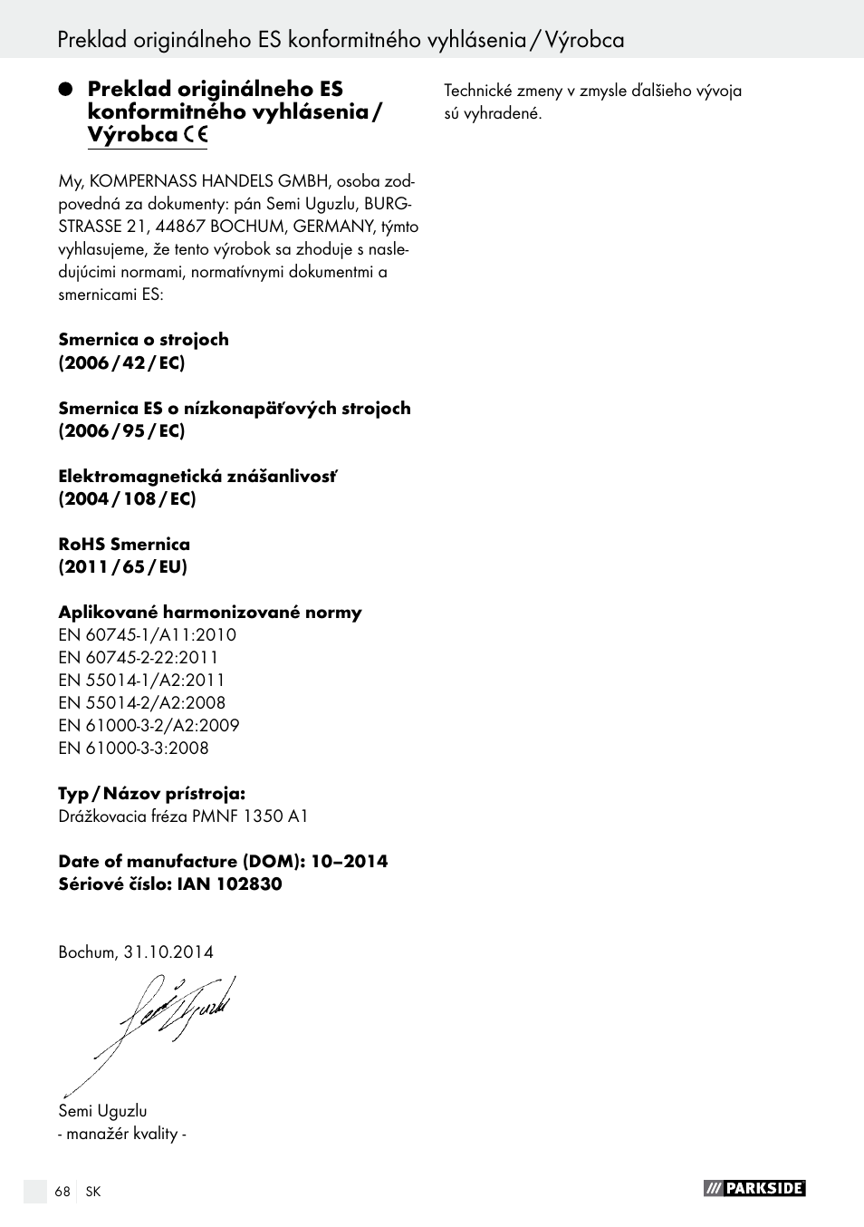 Parkside PMNF 1350 A1 User Manual | Page 68 / 79