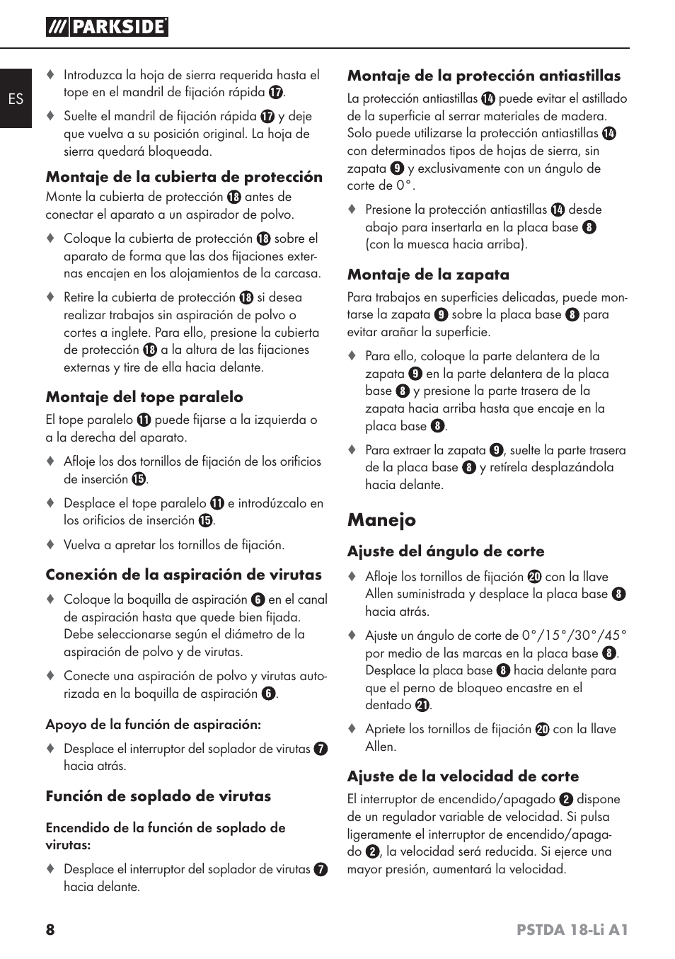 Manejo | Parkside PSTDA 18-Li A1 User Manual | Page 12 / 65