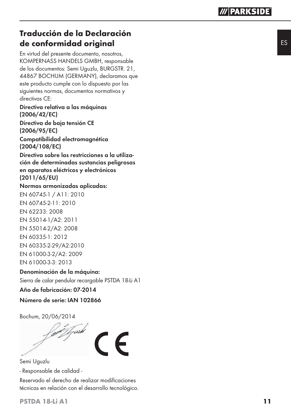 Parkside PSTDA 18-Li A1 User Manual | Page 15 / 65