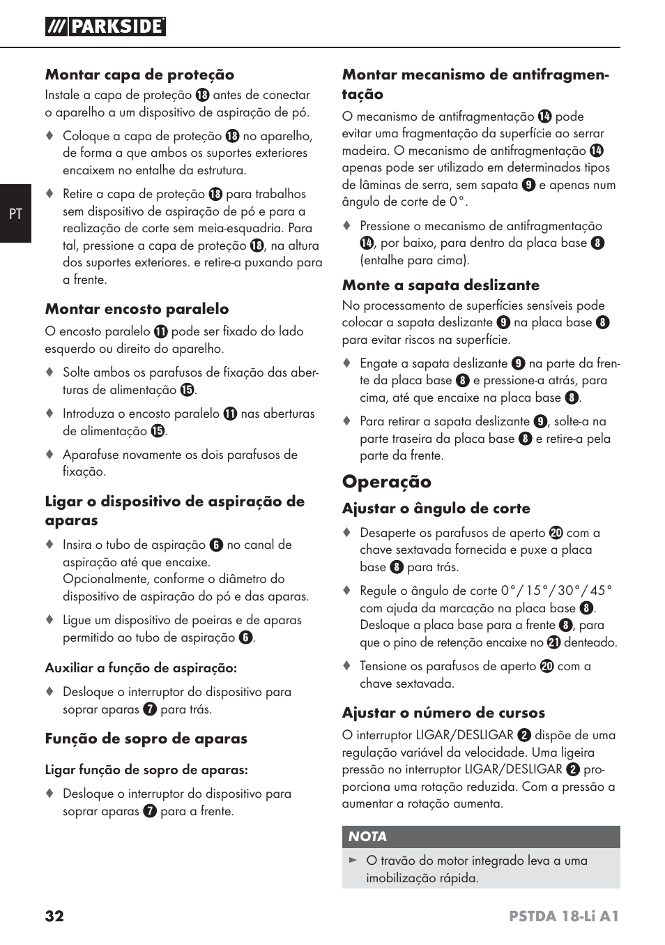 Operação | Parkside PSTDA 18-Li A1 User Manual | Page 36 / 65