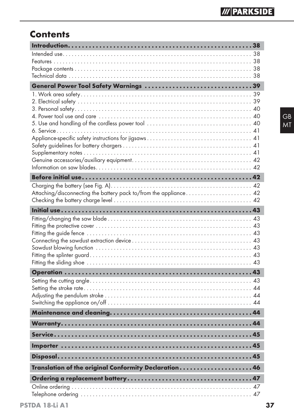 Parkside PSTDA 18-Li A1 User Manual | Page 41 / 65